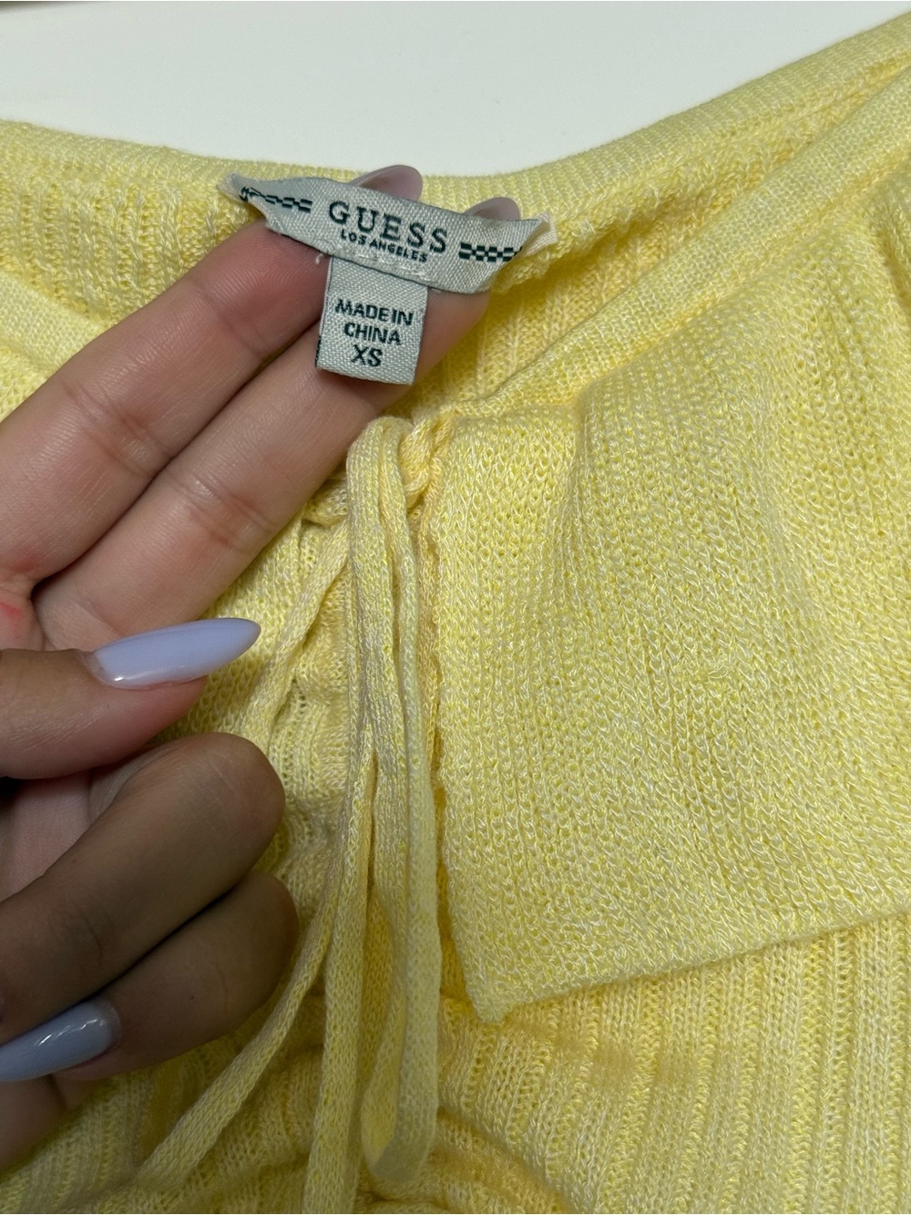 Yellow Off-Shoulder Ruffle Tie-Front Knit Top - Picture 3 of 4